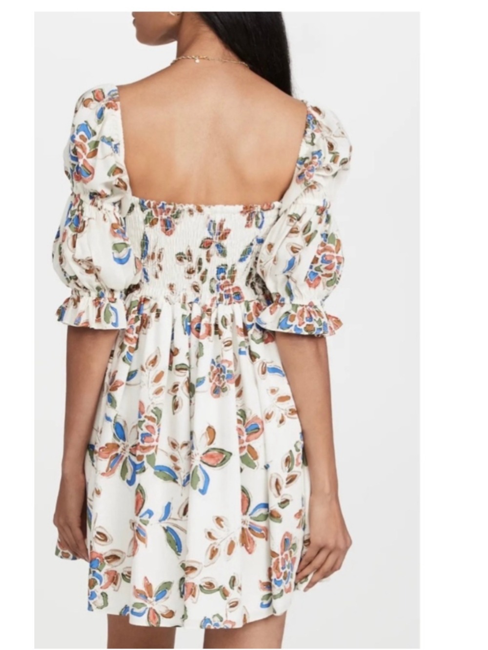MISA Los Angeles Zadie Floral Smocked Mini Dress L Puff Sleeve Boho - Picture 2 of 13